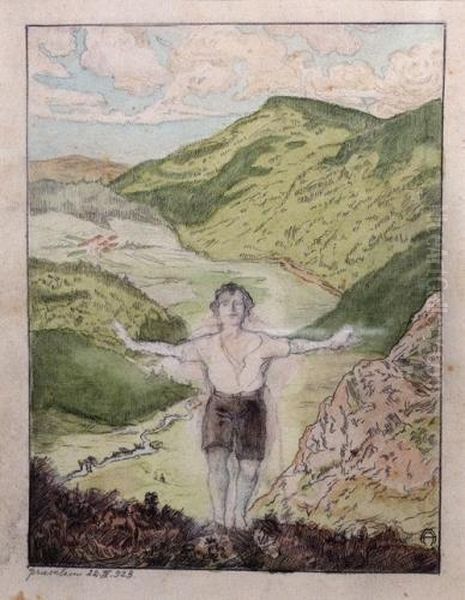 A Boy In The Landscape Oil Painting by Meir Gur-Arie