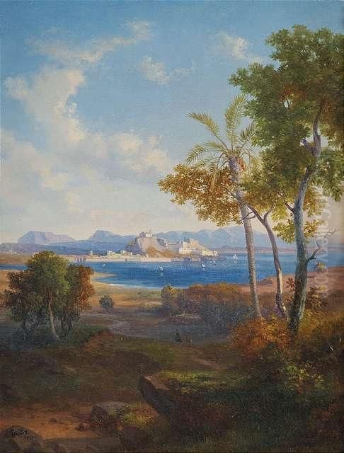 Southern Coastal Landscape Oil Painting by Louis Gurlitt