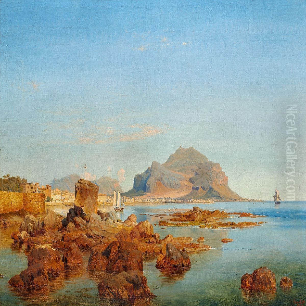 View Of The Bay Ofpalermo Oil Painting by Louis Gurlitt
