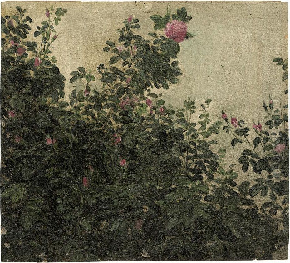 Rosa Buschrosen Oil Painting by Karl Gussow