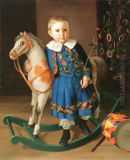 A Christmas Hobby Horse Oil Painting by Carl Gutsch