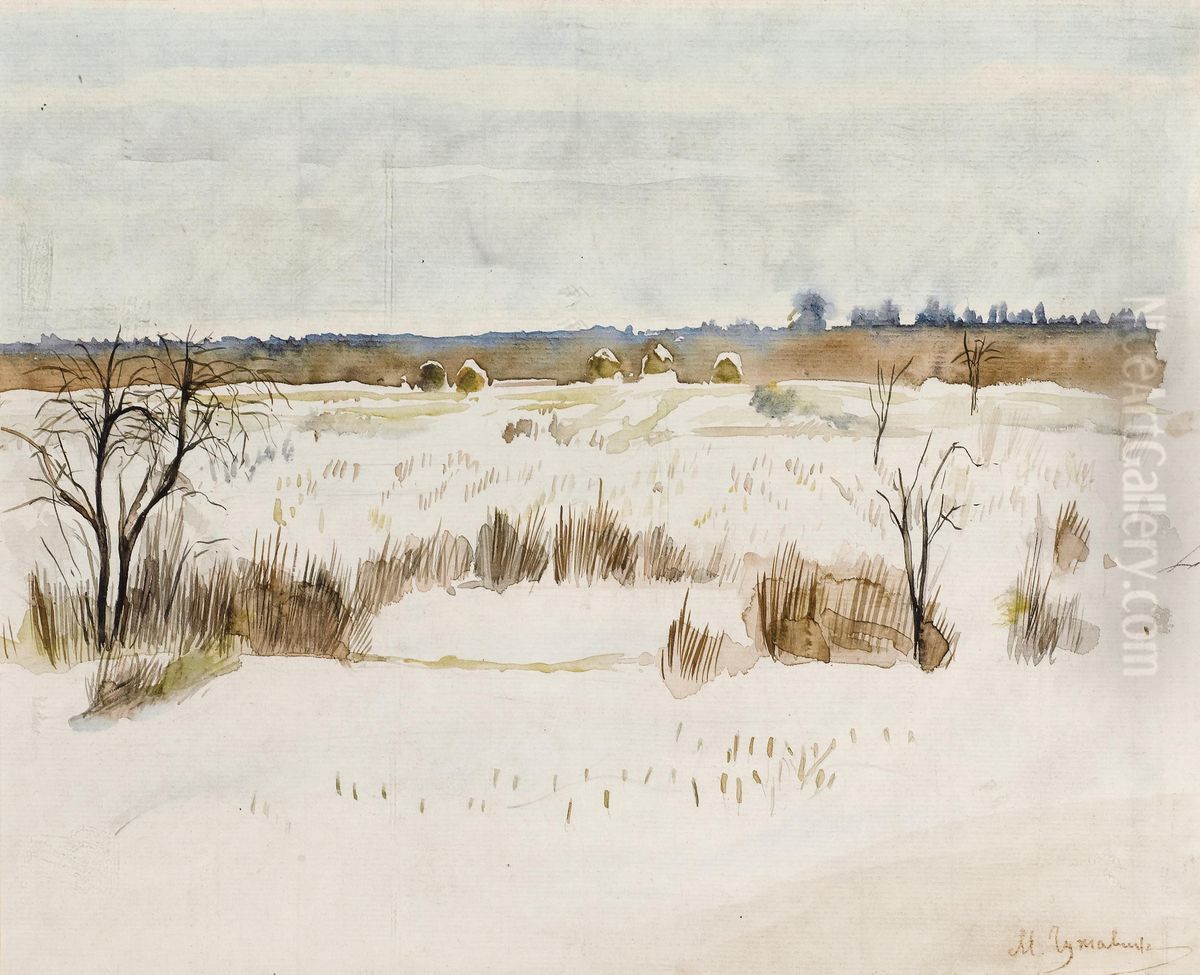 Valleys Under Snow Oil Painting by Mikhail Markelovich Guzhavin