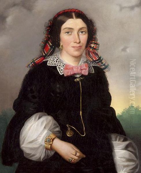 Holgy Portreja Oil Painting by Karoly Gyurkovics