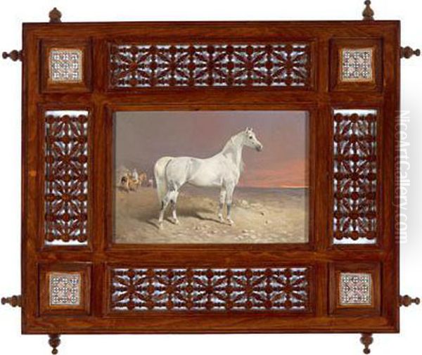 Araber-schimmel Vor Einem Wustenzelt Oil Painting by Hans Johann Haag