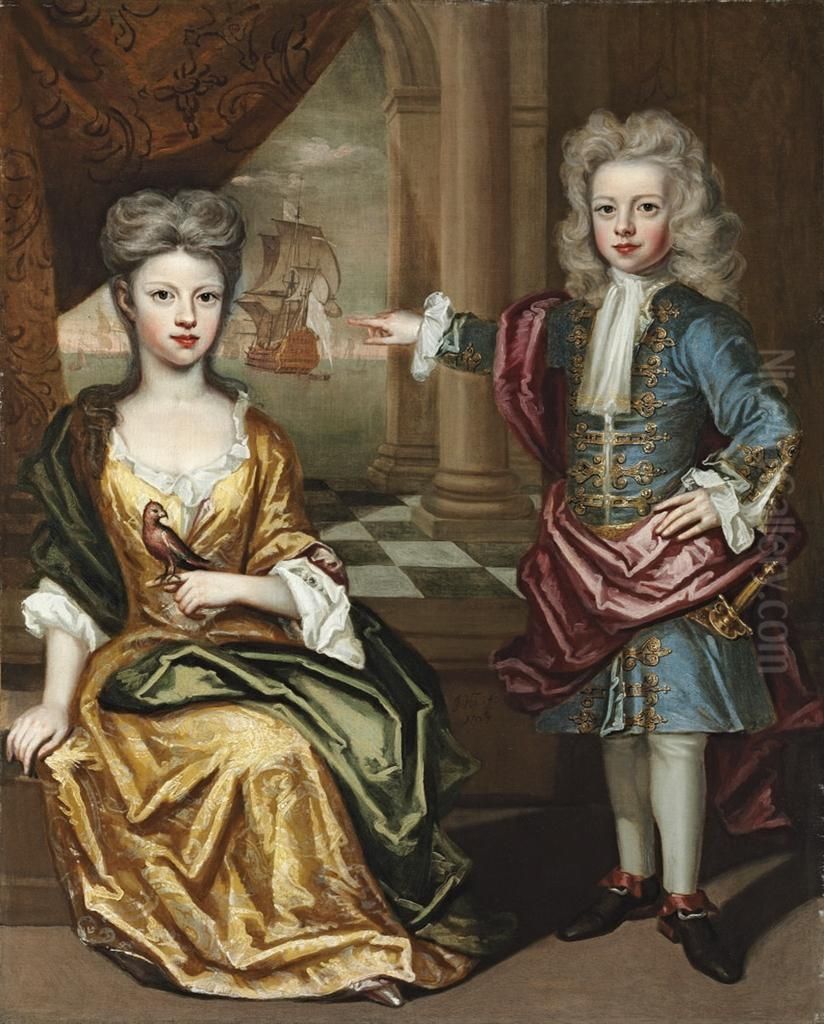 Portrait Of A Brother And Sister Oil Painting by Jan Van Der Haagen