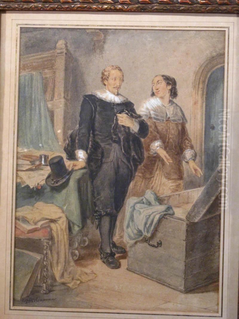 Interieur, Ein Herr Und Eine Dame, Vor Einer Geoffneten Reisetruhe Stehend Oil Painting by Pieter Alardus Haaxman
