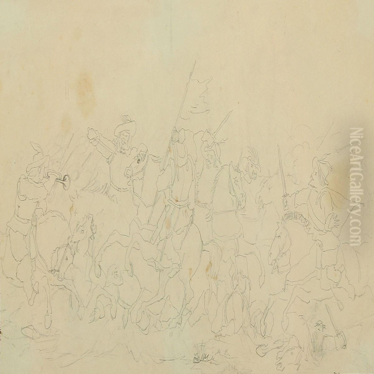 Battle Scene Oil Painting by Nikolai Habbe