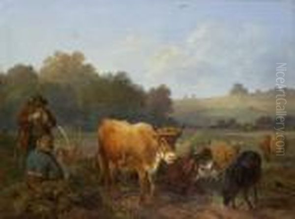 Forster Und Bauer Am Feldrand Oil Painting by Sebastian Habenschaden