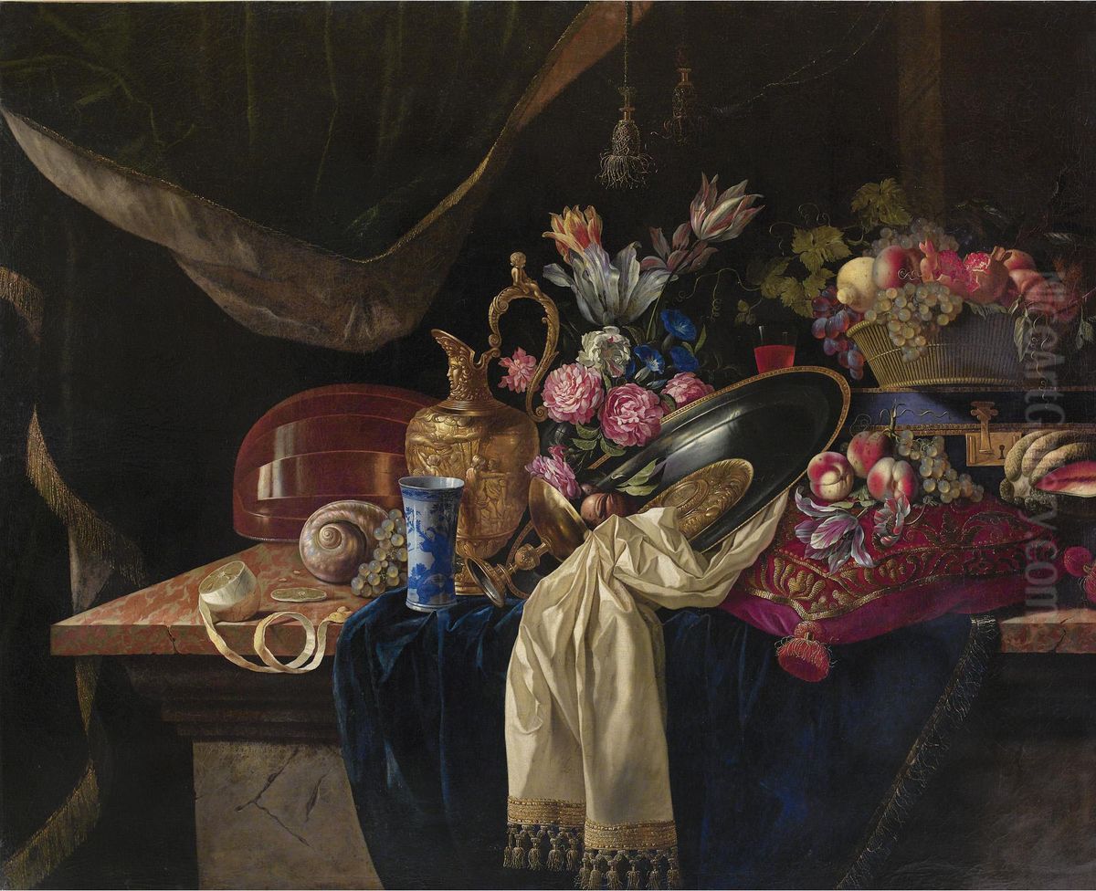 Nature Morte A L'aiguiere, Au Bouquet De Tulipe Et A Lamandoline Oil Painting by Francois Habert