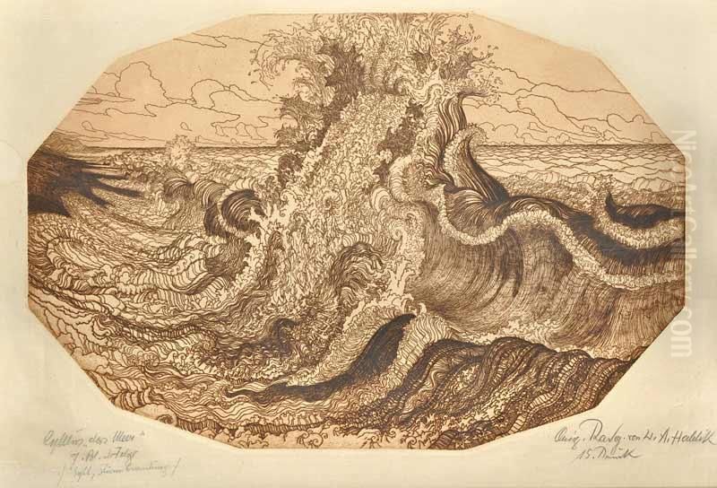 Wave Oil Painting by Wenzel Hablik