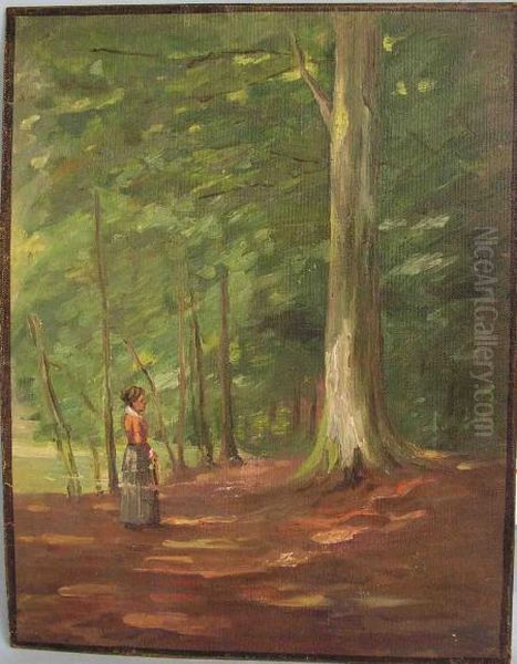Dame Beim Spaziergang Im Wald Oil Painting by Adolf Hacker