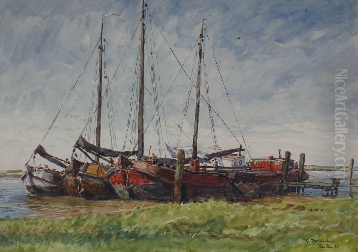 Drei Fischkutter, Am Ufer Liegend Oil Painting by Georg Hacker