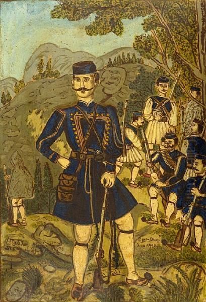 The Greek Hero Of The Macedonian Strugglepavlos Melas Oil Painting by Theofilos (Hadjimichail)