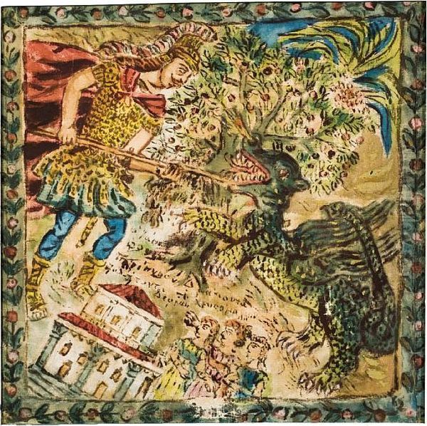 Jason Slays The Flame-breathing Dragonguarding The Golden Fleece Oil Painting by Theofilos (Hadjimichail)