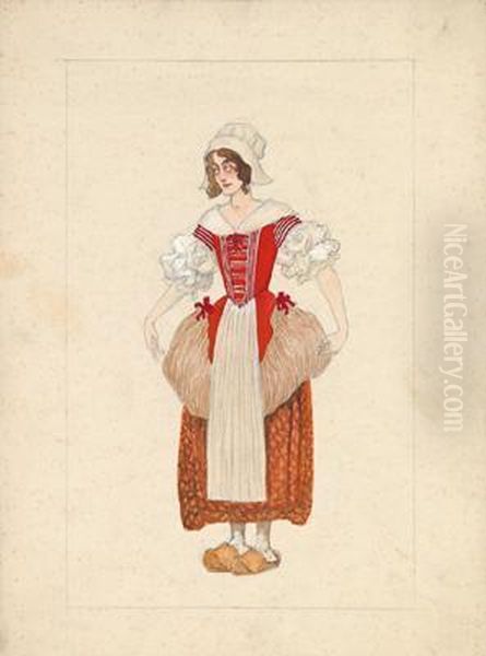 A Set With Costume Designs Oil Painting by Rudolf Hafner