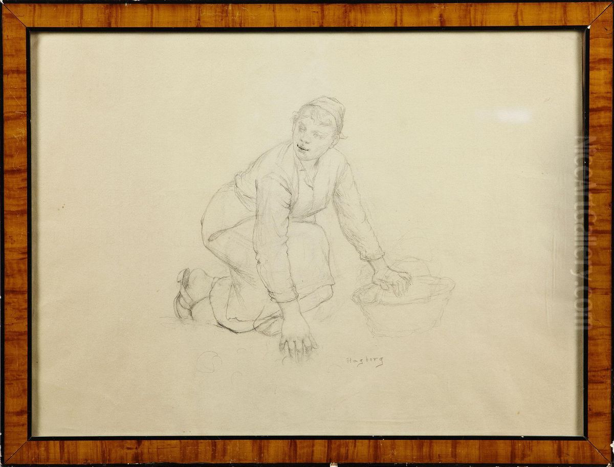 Kvinnostudie Oil Painting by August Wilhelm Nikolaus Hagborg