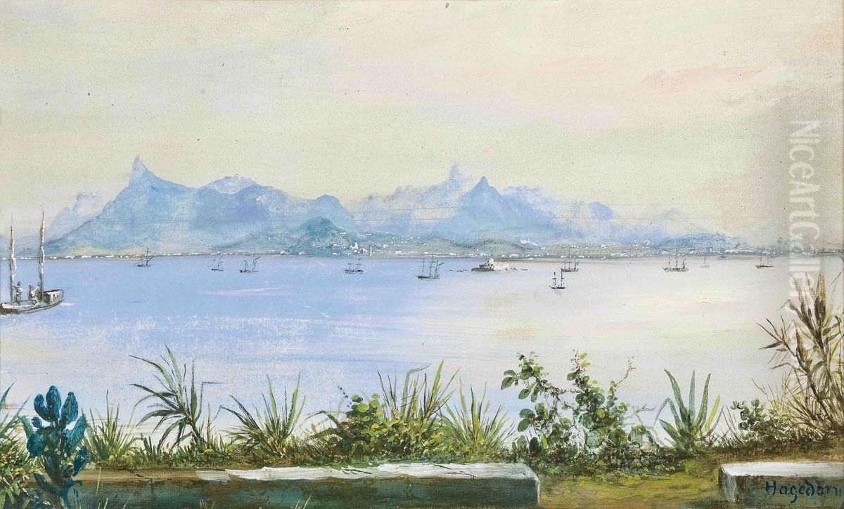 A View Across Guanabara Bay To Rio De Janeiro, From Central Niteroi Oil Painting by Friedrich Hagedorn