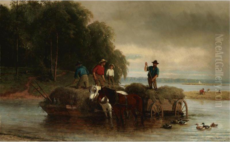 Gathering Sedge, Shrewsbury River, New Jersey Oil Painting by William Hahn