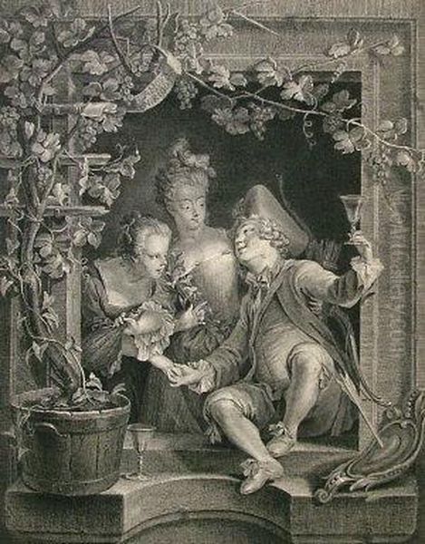 'l'amour En Ribotte' Oil Painting by Louis Michel Halbou