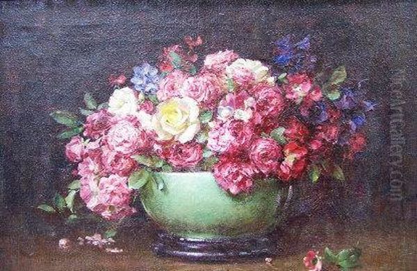 Still Life, Flowers In A Bowl On A Table Oil Painting by John Howard Hale