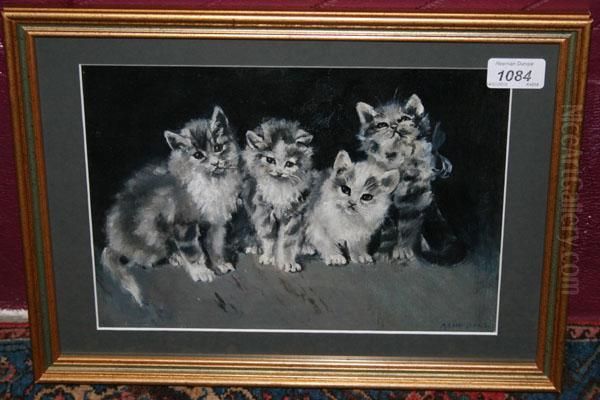 Four Kittens Oil Painting by Maud Hall-Neale