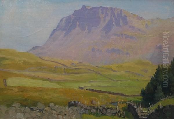 A Mountainous Landscape With Stone Wall Oil Painting by Maud Hall-Neale