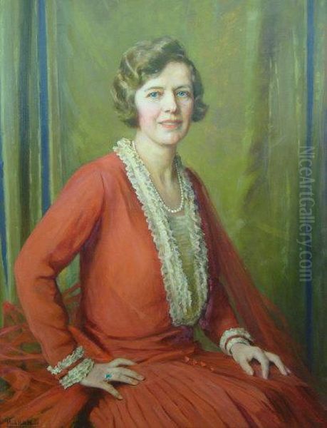 Seated Portrait Of A Lady Wearing A Red Dress Oil Painting by Maud Hall-Neale