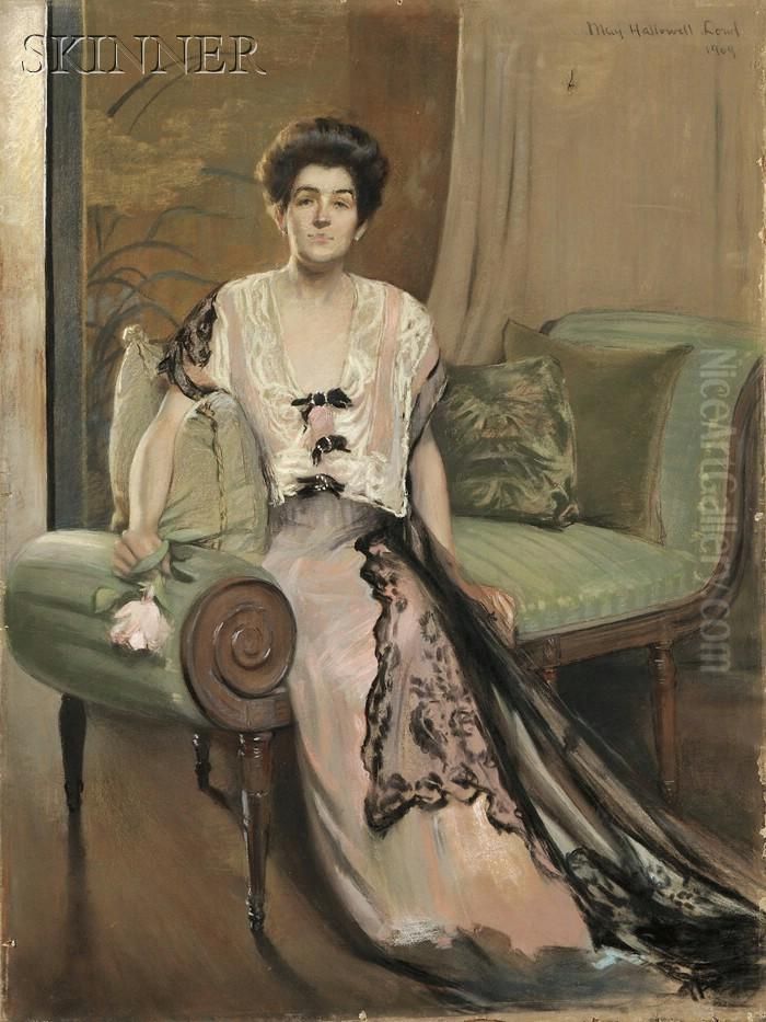 Seated Woman In Pink Gown Oil Painting by May Hallowell Loud