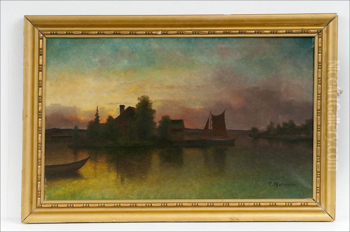 Iltarusko - Kvallsrodnad. Oil Painting by Carl Hallstrom