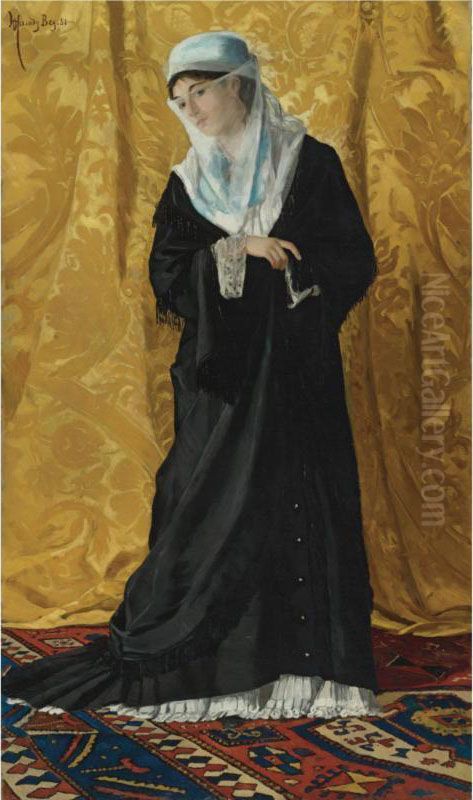 A Lady Of Constantinople Oil Painting by Osman Pacha Zadeh Hamdy Bey