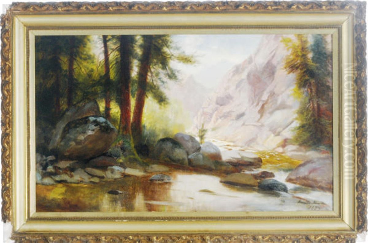 A Brook Running Through A Mountainpass Oil Painting by Hamilton Hamilton