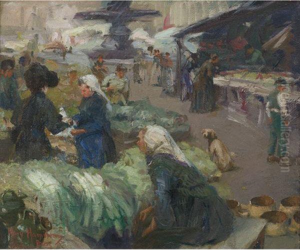 Market Scene, Giverney [sic] Oil Painting by Mary Riter Hamilton