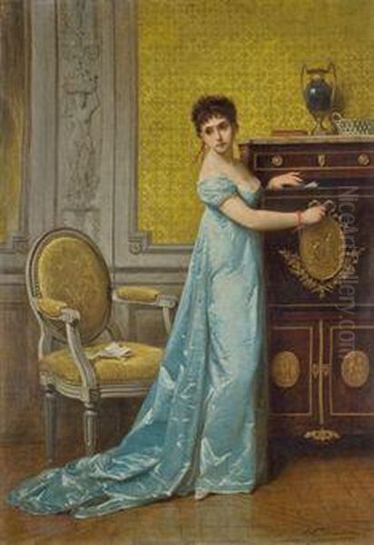 Elegante Au Secretaire Oil Painting by Edouard J. Conrad Hamman