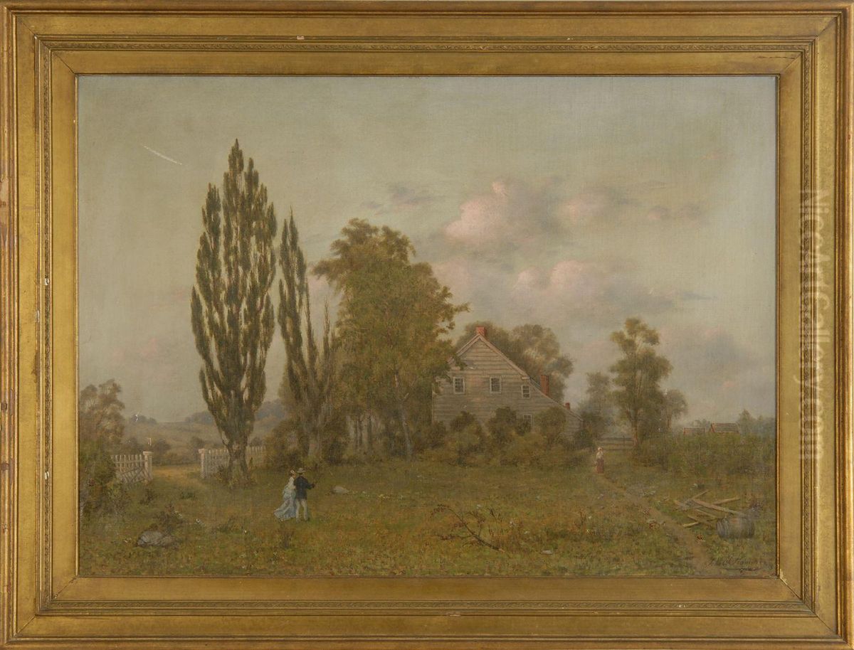 Rural Landscape With Farmhouse Oil Painting by John J. Hammer