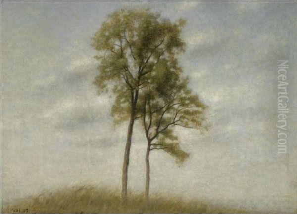 Unge Ege (young Oak Trees) Oil Painting by Vilhelm Hammershoi