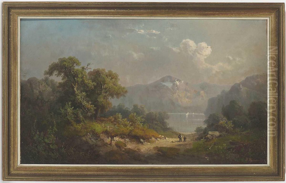 Angler Auf Dem Weg Zum Bergsee Oil Painting by Guido Hampe