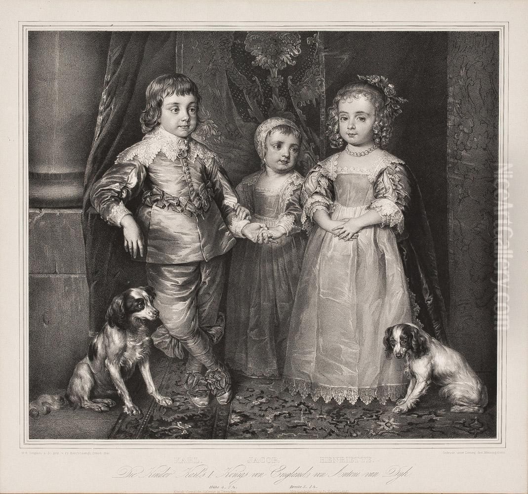 Portrait Der Kinder Karls I. Von England Oil Painting by Hanfstaengl, Franz