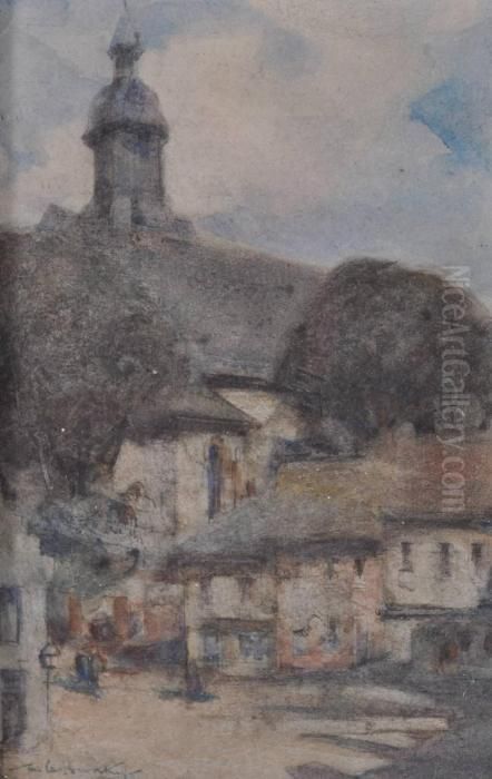 Village Street Scene Oil Painting by William Lee Hankey