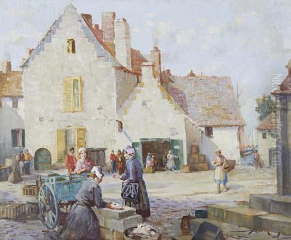 The Fishing Quarter, Brittany Oil Painting by William Lee Hankey