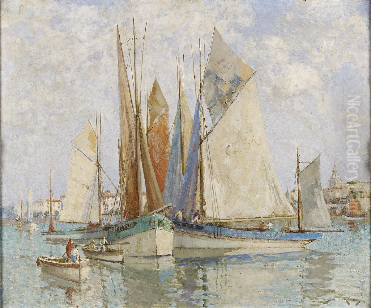 Drying Sails, Concarneau Oil Painting by William Lee Hankey