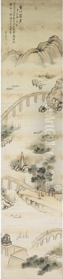 Scenes Of Qinjiang County In Fujian Province, After Wangjianzhang Oil Painting by Okada Hanko
