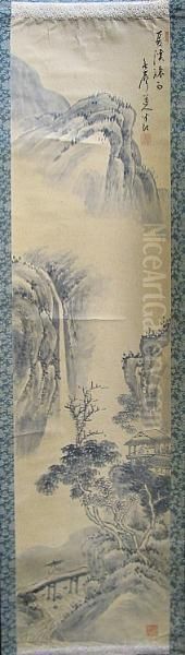 Hanko: Mountain Landscape Oil Painting by Okada Hanko