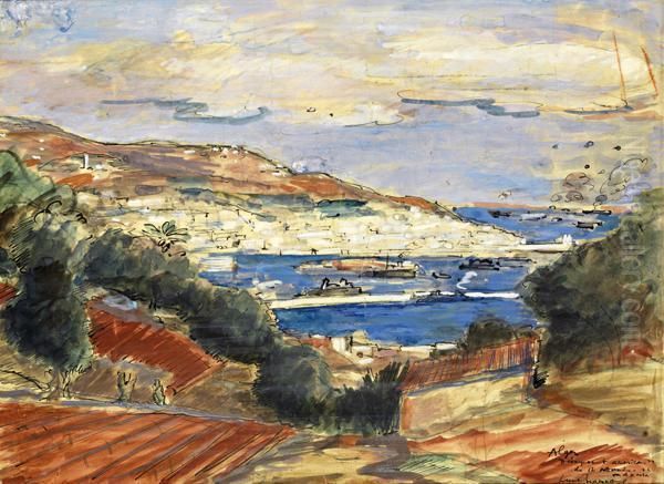 Alger, Debarquement Americain, Du 12 Novembre 42 Vu De Kouba Oil Painting by Paul Hannaux