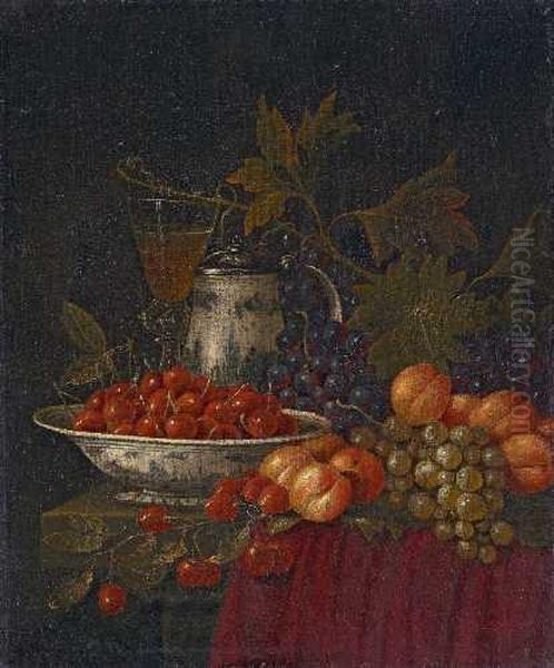 Fruchtestillleben Mit Schale, Krug Und Glas Oil Painting by Johannes Hannot