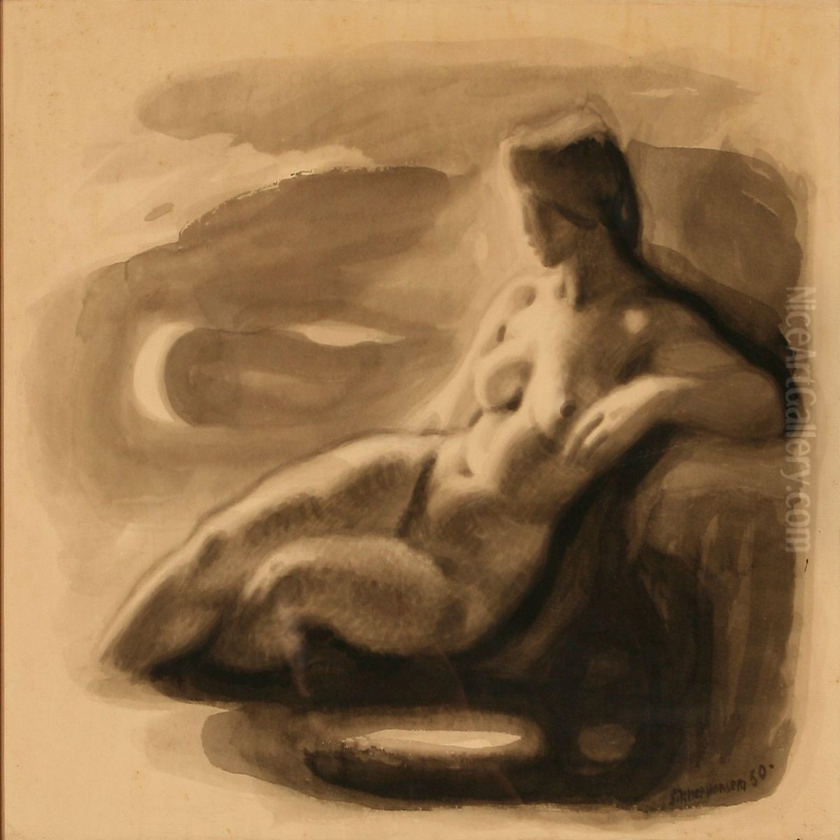 Model Oil Painting by Sikker Aage Hansen