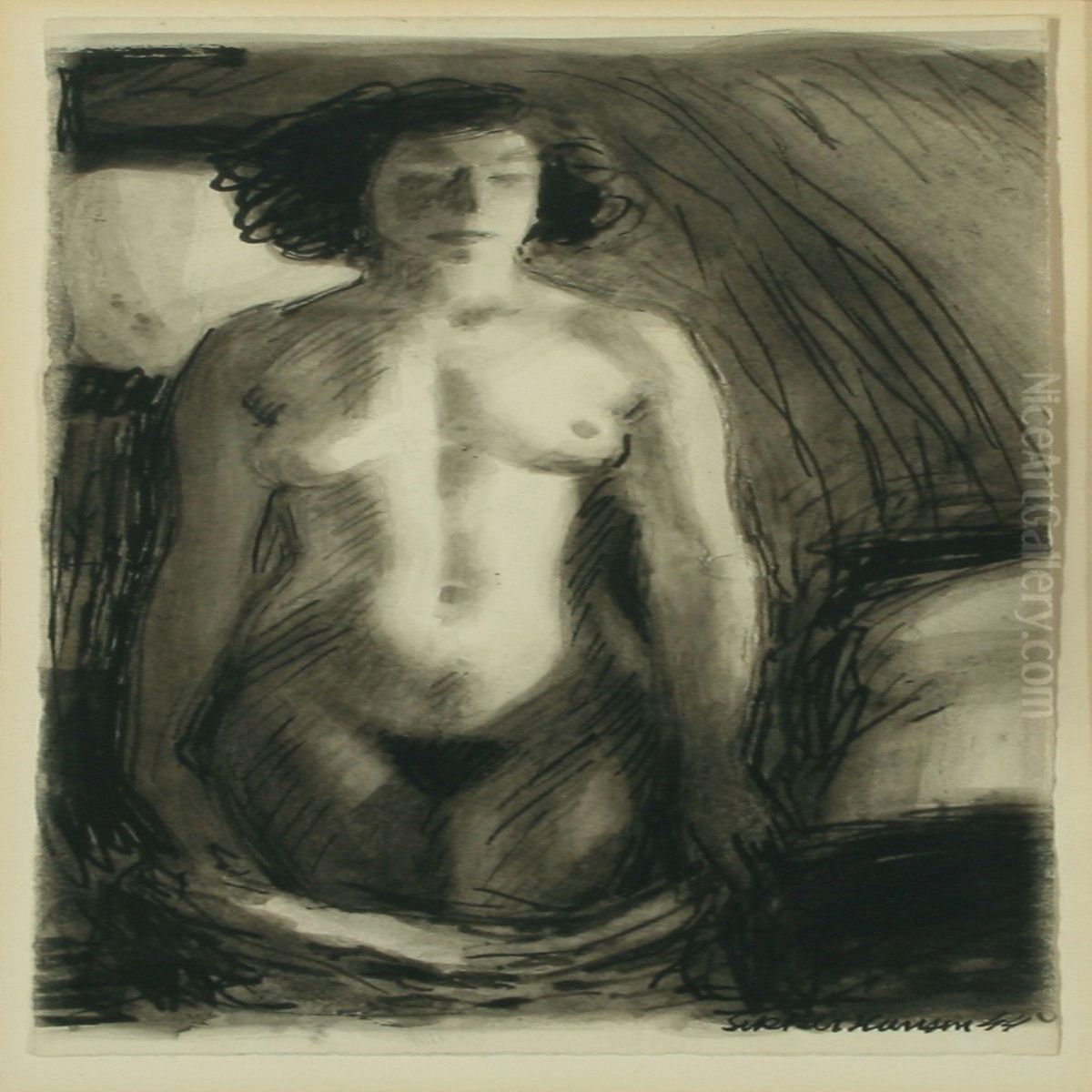 Nude Woman Oil Painting by Sikker Aage Hansen