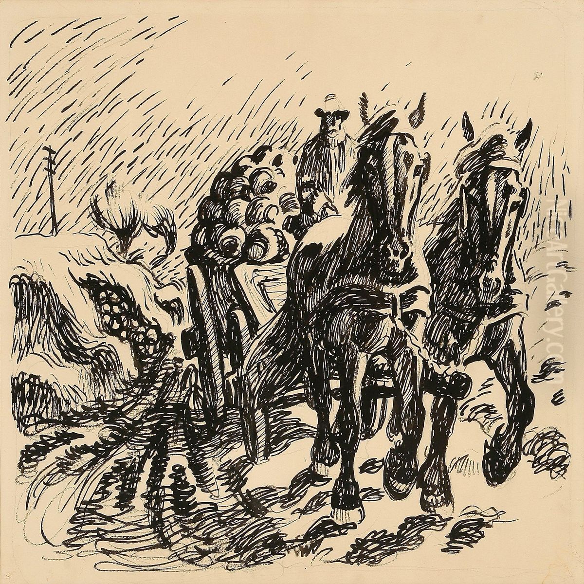 Carriage Oil Painting by Sikker Aage Hansen