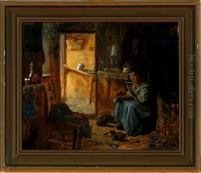 Kitchen Interior From Bornholm Island, Denmark Oil Painting by Bertel Hansen-Svaneke