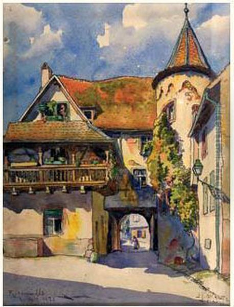 Vieille Maison A La Tour D'angle A Ribeauville Oil Painting by Hansi
