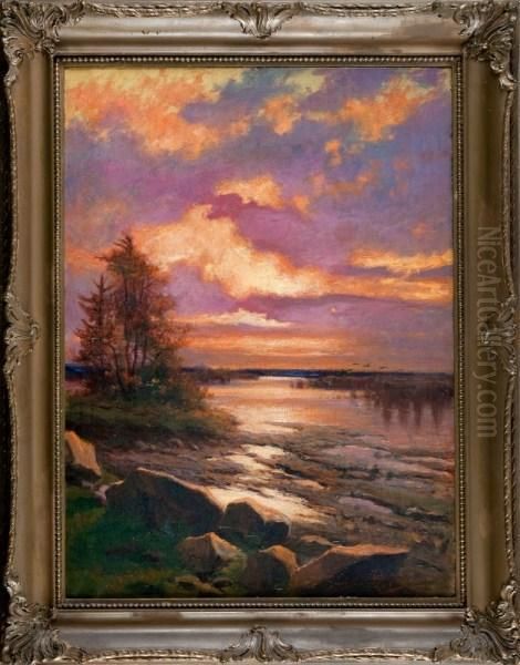 Zachod Slonca Nad Rozlewiskiem Oil Painting by Marceli Harasimowicz